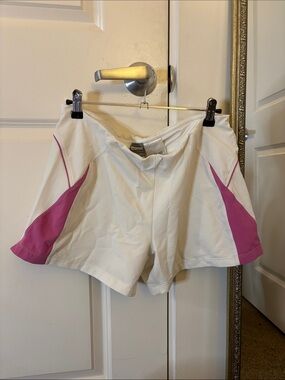 Nike White Athletic Shorts with Pink Side Panels